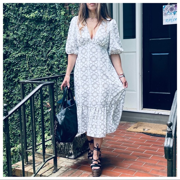 Boho Half Sleeve Geometric Print Prairie Dress - Picture 4 of 8